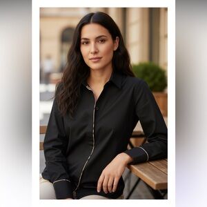 NWT - Burberry Black Shirt with Patterned Placket